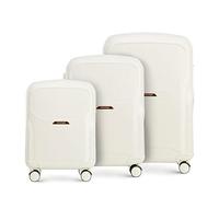 WITTCHEN Set di 3 valigie Trolley resistente in policarbonato 4 ruote doppie girevoli TSA Combination Lock Set di bagagli bagaglio a mano Chiusura a combinazione TSA Lady 2 Line color crema