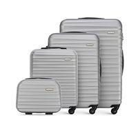 WITTCHEN set di 4 valigie con custodia per cosmetici trolley bagaglio a mano in ABS con 4 ruote spinner chiusura a combinazione maniglia telescopica Groove Line grigio