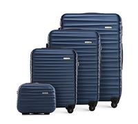 WITTCHEN set di 4 valigie con custodia per cosmetici trolley bagaglio a mano in ABS con 4 ruote spinner chiusura a combinazione maniglia telescopica Groove Line blu navy