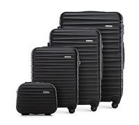 WITTCHEN set di 4 valigie con custodia per cosmetici trolley bagaglio a mano in ABS con 4 ruote spinner chiusura a combinazione maniglia telescopica Groove Line nero