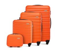 WITTCHEN set di 4 valigie con custodia per cosmetici trolley bagaglio a mano in ABS con 4 ruote spinner chiusura a combinazione maniglia telescopica Groove Line arancione