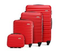 WITTCHEN set di 4 valigie con custodia per cosmetici trolley bagaglio a mano ABS 4 ruote spinner chiusura a combinazione maniglia telescopica Groove Line rosso Ryanair/ITA Airways/easyJet