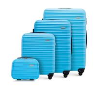 WITTCHEN set di 4 valigie con custodia per cosmetici trolley bagaglio a mano in ABS con 4 ruote spinner chiusura a combinazione maniglia telescopica Groove Line blu