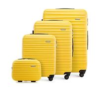 WITTCHEN set di 4 valigie con custodia per cosmetici trolley bagaglio a mano in ABS con 4 ruote spinner chiusura a combinazione maniglia telescopica Groove Line giallo