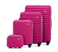 WITTCHEN set di 4 valigie con custodia per cosmetici trolley bagaglio a mano in ABS con 4 ruote spinner chiusura a combinazione maniglia telescopica Groove Line rosa