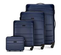 WITTCHEN set di 4 valigie con custodia per cosmetici trolley bagaglio a mano in ABS con 4 ruote spinner chiusura a combinazione maniglia telescopica Globe Line blu navy