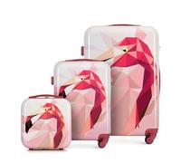 WITTCHEN Set di valigie con astuccio per cosmetici in ABS rivestite in policarbonato 4 ruote doppie Serratura a cifratura Manico telescopico Piccolo, medio + custodia per cosmetici Young Line Rosa