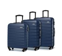WITTCHEN valigia da viaggio set di 3 trolley bagaglio a mano a rotelle ABS 4 ruote spinner chiusura a combinazione maniglia telescopica Groove Line blu navy Ryanair/ITA Airways/easyJet