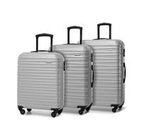 WITTCHEN valigia da viaggio set di 3 trolley bagaglio a mano valigia a rotelle ABS 4 ruote spinner chiusura a combinazione maniglia telescopica Groove Line grigio Ryanair/ITA Airways/easyJet