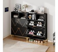 Wiuzo 80 x 25 x 117 cm, scarpiera con 2 ante inferiori, scarpiera con 4 scomparti per scarpe, armadio con 2 ripiani semi-aperti, credenza, design gambe del tavolo, MDF + metallo (2)