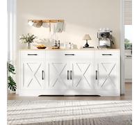 Wiuzo Credenza moderna bianca, con 3 cassetti e 4 ante, 160 x 37 x 75 cm. Armadio multifunzionale in legno, per soggiorno e sala da pranzo, credenza bianca con decorazione