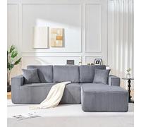 Wiuzo Divano a forma di L completamente compresso, in tessuto a coste, gruppo di sedute per 2 persone + angolo chaise longue, divano angolare modulare con morbida imbottitura in schiuma ad alta