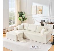 Wiuzo Divano a forma di L completamente compresso, in velluto a coste, per 2 persone, con angolo chaise longue, divano angolare modulare con morbida imbottitura in schiuma ad alta densità (beige +