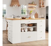 Wiuzo Isola da cucina, credenza con sgabelli da bar, armadio da cucina con 6 cassetti e sgabelli, larghezza regolabile 140 x 40 (70) x 89 cm (bianco)