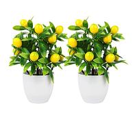WIVAYE 2 piante artificiali a forma di limone, 24 cm, piante da vaso verdi finte, ornamenti per mini steli di frutta in vaso, decorazioni per casa e ufficio, 9,6 x 24 cm