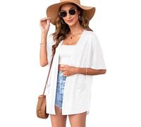 Wiwclo Cardigan a maniche corte da donna, leggero, estivo, kimono, casual, con tasche, A02-White, XXXL