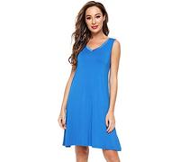 WiWi Camicia da notte da donna senza maniche Indumenti da notte leggeri con scollo a V Camicia da notte Plus Size Abito da notte, Blu brillante, L