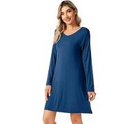 WiWi Camicie da notte in viscosa di bambù da donna a maniche lunghe camicie da notte morbide pigiami camicie da notte S-XXL, Inchiostro blu., L