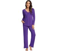 WiWi Pigiama da donna in bambù, comodo, elasticizzato, a maniche corte, con pantaloni, S-2X