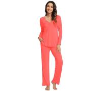WiWi Pigiama da donna in bambù, comodo, elasticizzato, a maniche corte, con pantaloni, S-2X