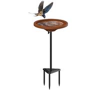 WiwiIron Vasca per uccelli per esterni, resistente, 97,8 cm, staccabile, per il giardino, vasca per uccelli spa e mangiatoia per uccelli con supporto in metallo per giardino, stile circolare (marrone)