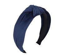 Wiwpar Cerchietto per capelli da donna in velluto blu intrecciato con nodo largo alla moda elastico antiscivolo largo fascia per capelli cocktail appuntamenti trucco turbante party ballo accessorio