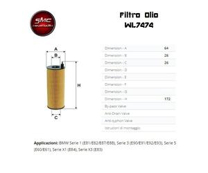 WIX FILTERS filtro olio WL7474 cartuccia diametro 64 altezza 172 mm