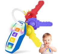 WixbFyn Chiave Auto Giocattolo per Bambini con Musica e Luci, Da Viaggio 3+ | Effetti sonori e luminosi interattivi, 3 chiavi morbide, anello facile da agganciare, sviluppa la motricità fine