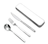 Wixovo Set Posate da Viaggio con Custodia Portatile, 3 Pezzi Posate da Campeggio Acciaio Inox, Set Posate con Portaposate, Forchetta, Coltello, Cucchiaio Riutilizzabili per Pranzo Ufficio, Scuola
