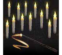WIYETY 12 candele a LED galleggianti: candela conica sospesa senza fiamma con bacchetta magica telecomando, luce calda LED candele per Halloween, Natale, famiglia, matrimoni, feste, decorazioni