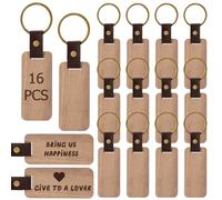 WIYETY 16 Pezzi Portachiavi in Legno Personalizzati, Fai da Te, Portachiavi in Legno Grezzi in Bianco Rettangolari per Incidere Design Creativo