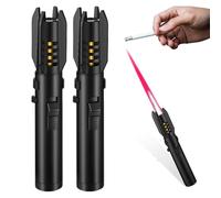 WIYETY 2 accendini a fiamma jet, con fiamma regolabile, antivento, ricaricabili a gas, accendino a stelo lungo, accendino temporale bloccabile per barbecue, camino (senza gas butano) (nero)