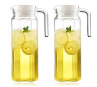 WIYETY 2 brocca per acqua trasparente con coperchio: 1,1 litri trasparente con coperchio, bottiglia per acqua in acrilico, brocca per tè freddo in plastica con manico, caraffa, per vino, caffè, acqua