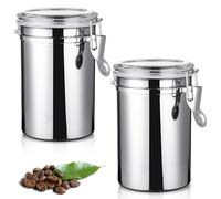 WIYETY 2 contenitori per caffè ermetici con coperchio, 1110 ml, in acciaio inox, contenitore per chicchi di caffè, contenitore ermetico per noci e foglie di tè - argento
