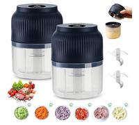WIYETY 2 mini tritatutto elettrico, batteria da 300 ml, tritatutto elettrico con connettore USB, tritatutto per cipolle, verdura, frutta, noci (blu)