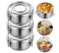 WIYETY 3 contenitori per il pranzo in acciaio inox, rotondi, Φ10 cm, a prova di perdite, contenitore per alimenti per bambini, in acciaio inox 304, con coperchio e anello di tenuta, piccolo