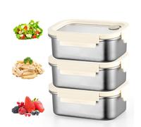 WIYETY 3 contenitori salvafreschezza in acciaio inox 304: 800 ml, ermetici per il pranzo, in acciaio inox, per cucina, ufficio, viaggi