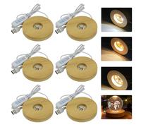 WIYETY 6 pezzi LED base in legno USB: rotondo in legno massello 3 colori luce LED base luminosa, versatile base decorativa per display base, pratica base per lampada in legno per sfera di cristallo