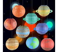 WIYETY 9 lanterne di carta a forma di corpo celeste: 25 cm, sistema solare per pianeti, lanterna di carta, decorazione per pianeti, per feste a tema bambini, decorazione da appendere
