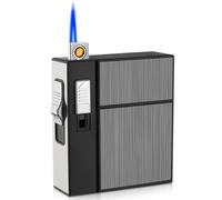 WIYETY Accendino Tempesta in Metallo Con Portacigarette: Chiusura Magnetica Scocca Robusta in Metallo, Accendino A Fiamma Jet Antivento, Ricaricabile USB Per Attività All'Aperto (6x2.7x9.1cm, Grigio)