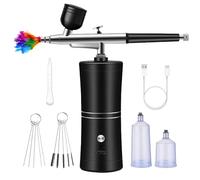 WIYETY AirBrush Set con compressore: pistola aerografo manuale multi funzione, aerografo portatile ricaricabile, per nail design, decorazione torte, trucco, tatuaggio, pittura, modellatura (nero)
