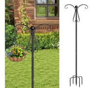 WIYETY Amo da pastore, 240 cm, doppio gancio da giardino con 5 denti, per mangiatoia per uccelli, per luci solari, cesti per piante, lanterne, mangiatoia per uccelli - nero