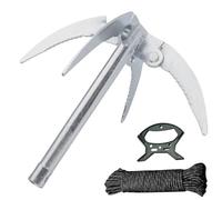 WIYETY Ancoraggio Pieghevole Rampino Pieghevole: Ancora per Imbarcazioni con Cima di Ancoraggio da 20 m e Maniglia, Ancora Quad Hook a 4 Ganci, Gancio Rampino per Pulire Piante Acquatiche Prima Pesca