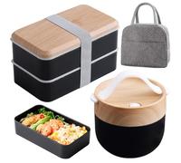 WIYETY Bento Box giapponese: 1400 ml Contenitore per il pranzo per bambini + ciotola da 600 ml con sacchetto Lsolier, contenitore per la colazione con posate per adulti e bambini per il lavoro e la