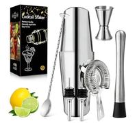 WIYETY Boston - Set shaker da cocktail da 700 ml e 600 ml, in acciaio inox, 7 pezzi, shaker Martini in metallo, per bartending, accessori da bar di alta qualità