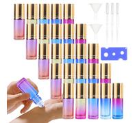 WIYETY Bottiglie di olio essenziale: 25 pezzi da 5 ml di colore Roll on bottiglia vuota con imbuto & apriscatole e paglia, bottiglie di vetro per olio essenziale aromaterapia profumo