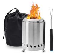 WIYETY Braciere senza fumo, in acciaio inossidabile: 20 cm, braciere per esterni, con forchetta telescopica in acciaio inox, piccolo braciere con custodia, ideale per barbecue, pellet, legno