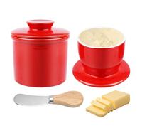 WIYETY Burro Francese con Coltello per Formaggio: Contenitore per Burro in Porcellana con Coperchio, Design Ergonomico, Pratico per l' Uso Quotidiano, Ideale per Burro Fresco e Spalmabile (Rosso)