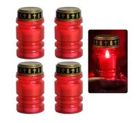 WIYETY Candele funerali a LED rosse, 4 pezzi, IP44, impermeabili, per esterni, con effetto tremolante, a batteria, per cimitero, senza fiamma