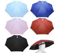 WIYETY Cappello da ombrello, 69 cm, 5 pezzi, pieghevole, con fascia elastica, per adulti e bambini, per attività all'aperto, impermeabile e UV, 5 colori, Nero, Rosa, Blu Zaffiro, Borgogna, Cielo blu